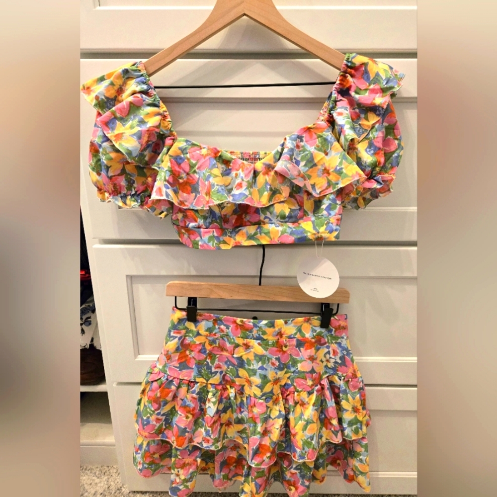 Floral Ruffle Crop Top and Skirt Set